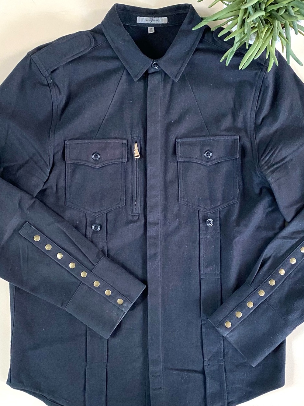 7 FOR ALL MANKIND - Black Military Studded Shirt Jacket